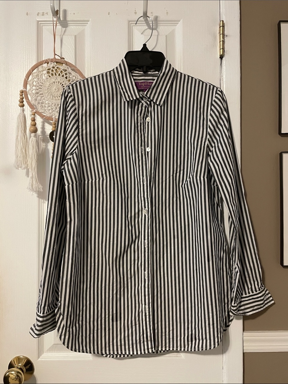 Women’s Black and White Striped Button-Up Shirt